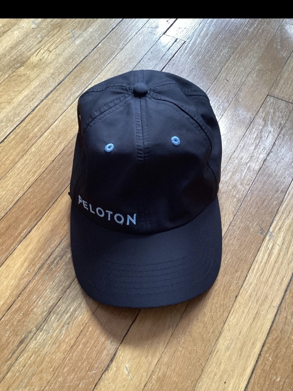 SPORTY Peloton Adjustable Black/Light Blue Baseball Cap,Polyester Blend,Flaws